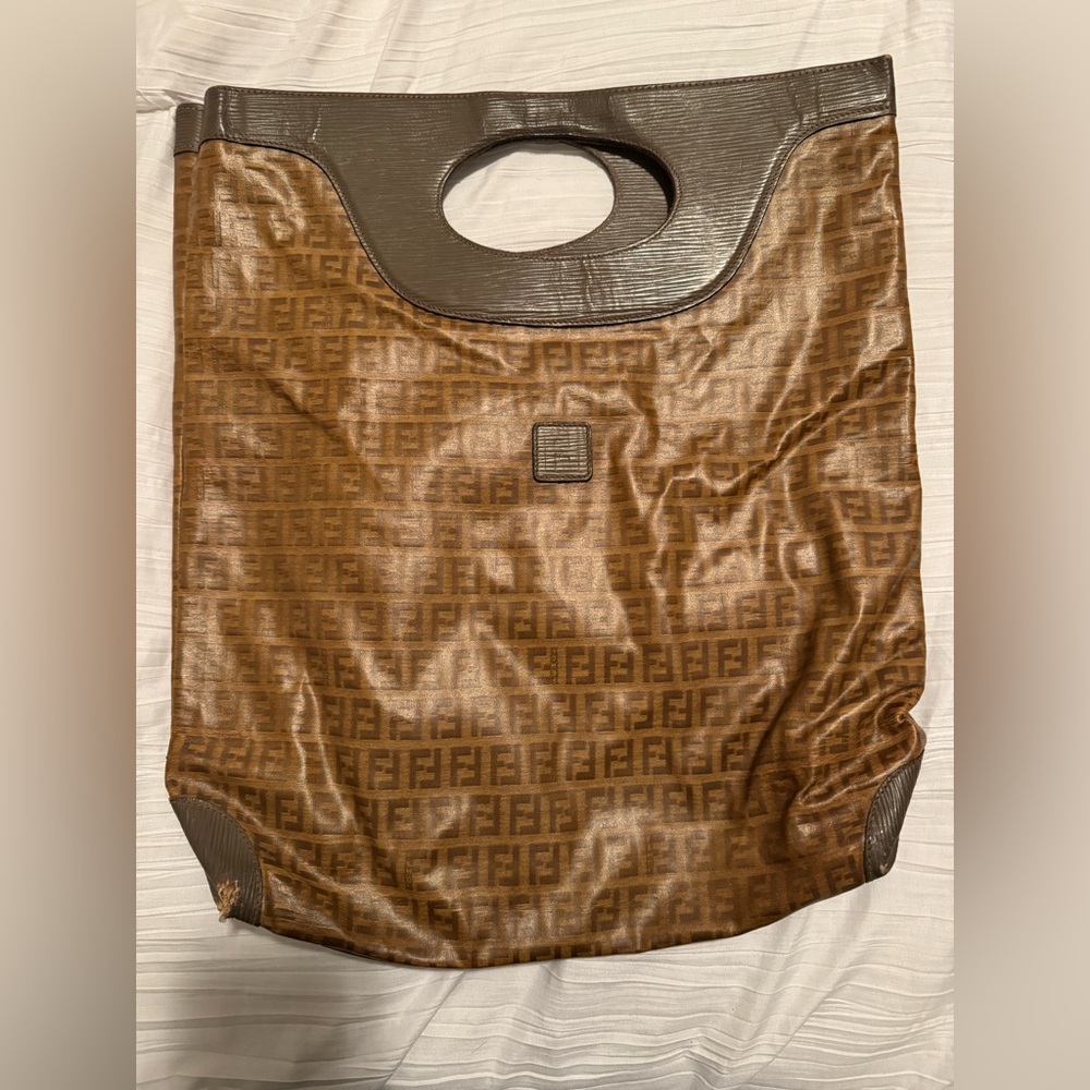Fendi Vintage Monogram Leather Handle Tote Bag